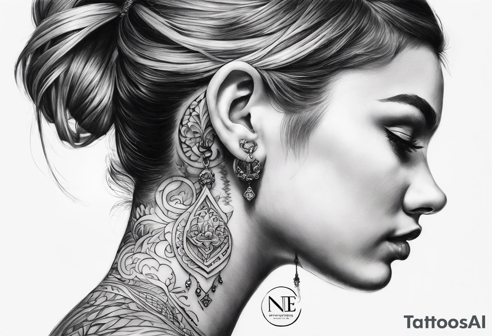 a tattoo below the ear written "N&E" tattoo idea