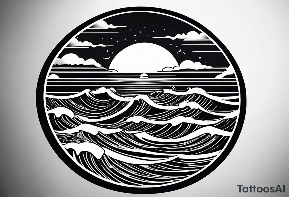 I want a tattoo of the ocean in a simple circle which is minimalistic tattoo idea