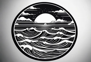 I want a tattoo of the ocean in a simple circle which is minimalistic tattoo idea