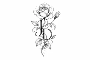 Intertwined J and D hidden within rose petals and leaves. tattoo idea