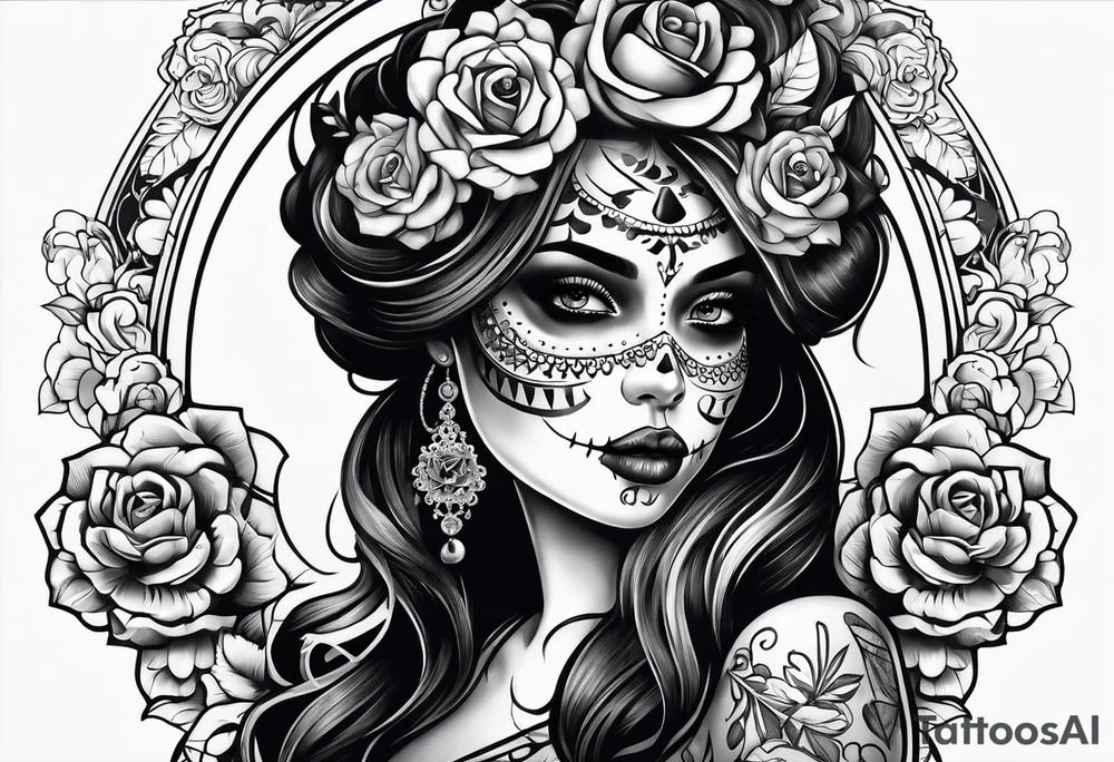 muertos style girl tattoo idea