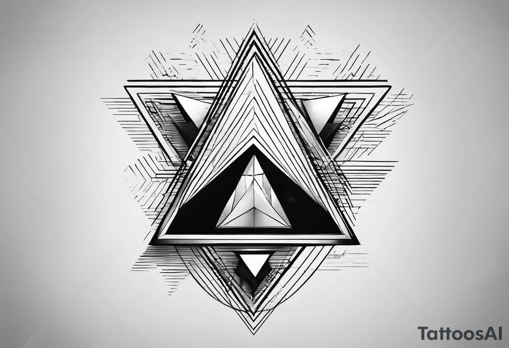 Un triangulo con una persona al medio, estilo de dibujo con lineas en blanco y negro mas simple solo lineas y una persona al centro, no mas de 6 lineas tattoo idea