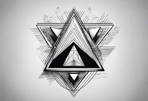 Un triangulo con una persona al medio, estilo de dibujo con lineas en blanco y negro mas simple solo lineas y una persona al centro, no mas de 6 lineas tattoo idea