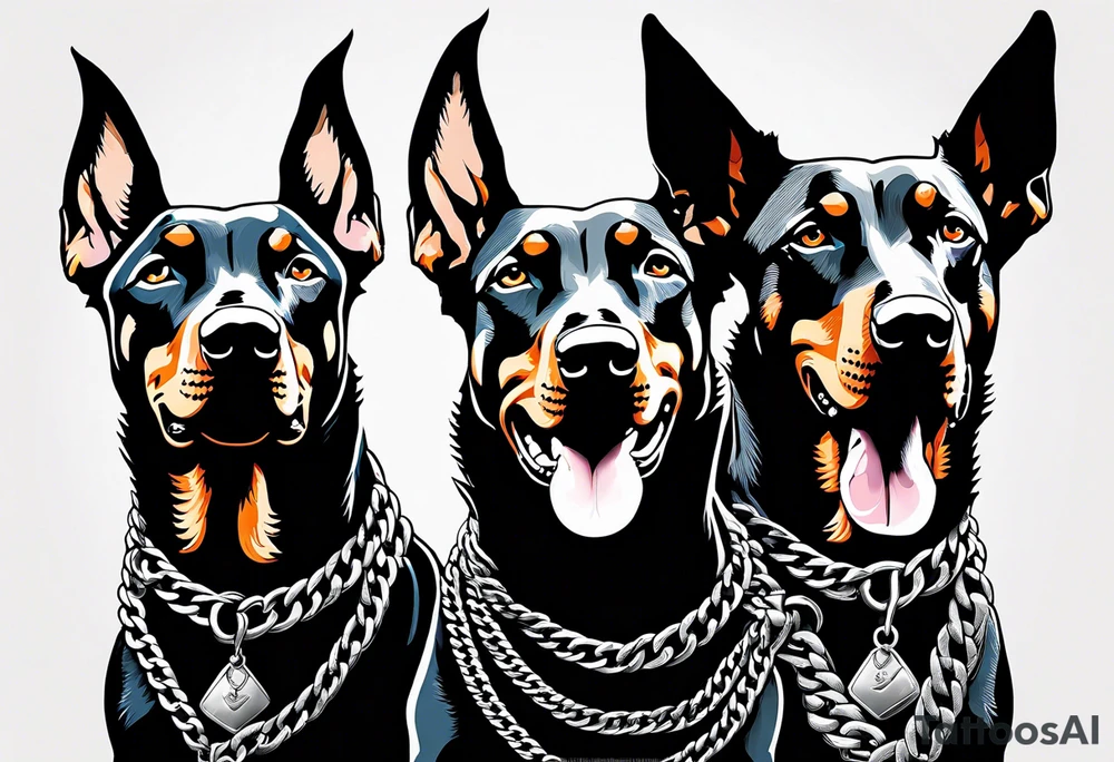 the chain is stretched, there are three angry barking Dobermans in it tattoo idea