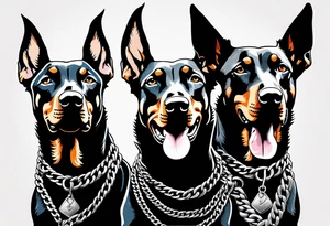 the chain is stretched, there are three angry barking Dobermans in it tattoo idea