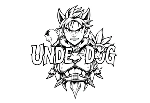 the word underdog in a with 3 anime characters
Ippo and Naruto and son Goku tattoo idea