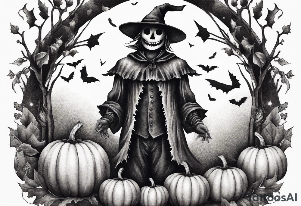 Scarecrow with pumpkins tattoo idea