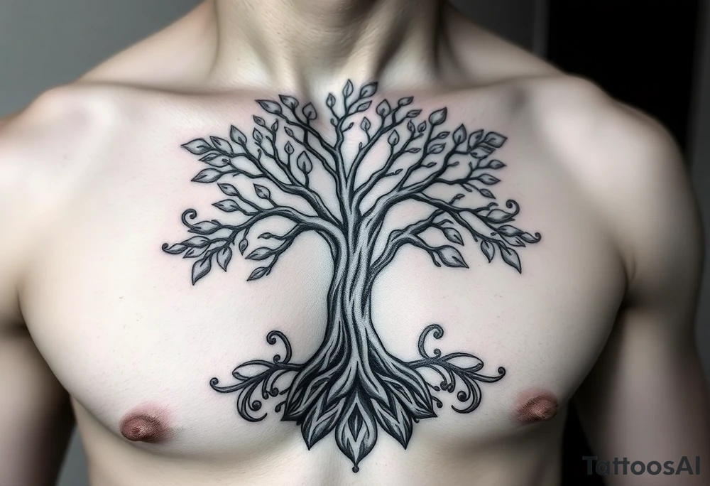 Female Detailed tree of life tree with designs around it with a lot of shading tattoo idea