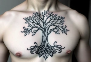 Female Detailed tree of life tree with designs around it with a lot of shading tattoo idea