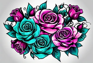 Dad 05-22-50 to 06-07-14, roses, teal, pink, purple tattoo idea