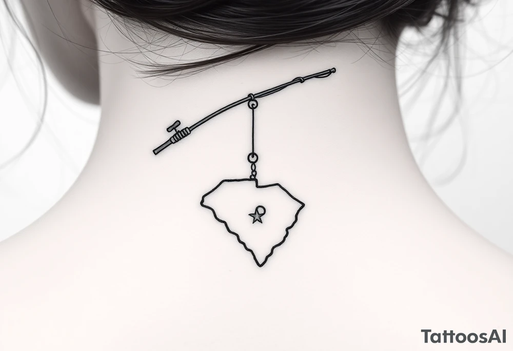 Girly fishing rod with something showcasing South Carolina state dangling from it tattoo idea