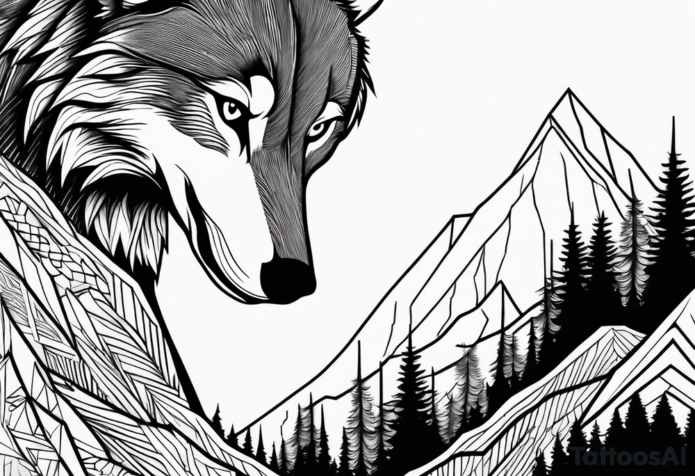 Mountains, wolf eyes underneath tattoo idea