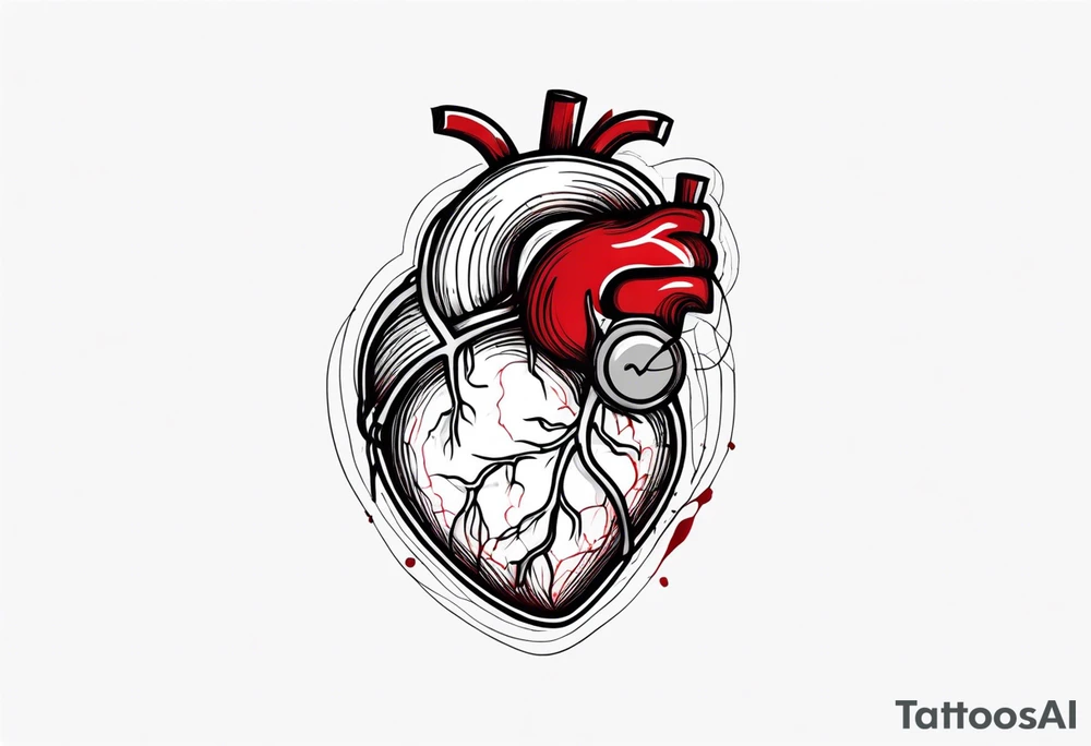 Anatomic heart with wire and blood tattoo idea