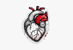 Anatomic heart with wire and blood tattoo idea