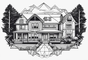 Person outline made out of homes tattoo idea