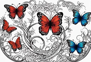 444 tattoo intertwine with vines and a butterfly tattoo idea