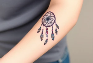 native dreamcatcher with flowing feathers and sacred beads tattoo idea