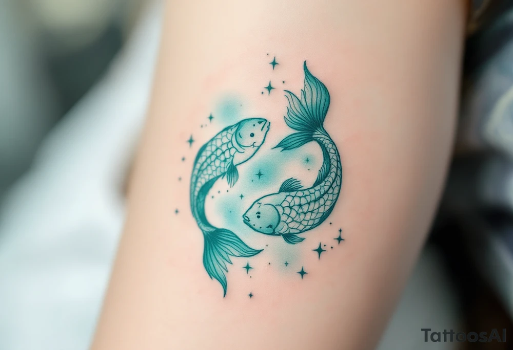 Gradient of sea-green and teal forms the Pisces stars constellation. tattoo idea