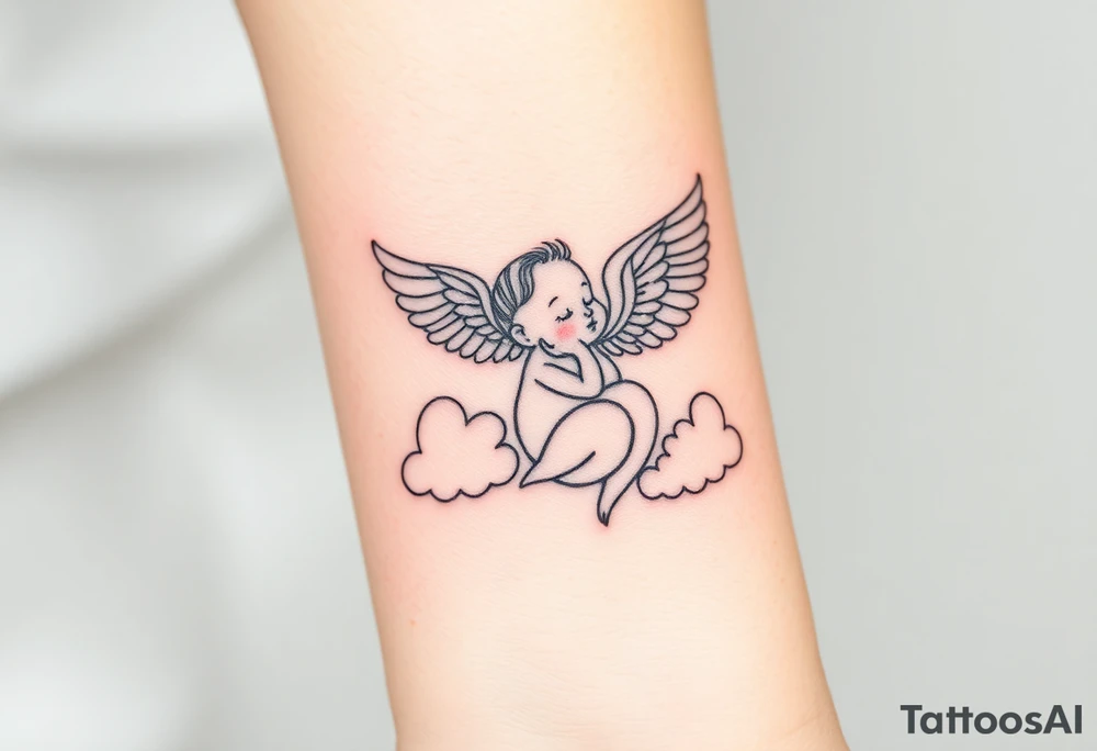 Winged baby, clouds tattoo idea