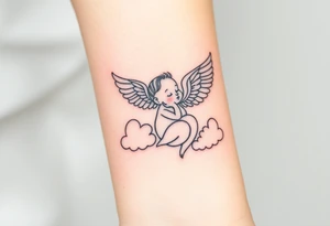 Winged baby, clouds tattoo idea