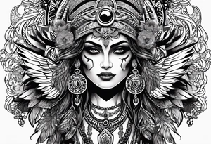 kali, goddess pirate, pachamama, warrior, skull, lotus, wing, eagle, zenza resonance tattoo idea
