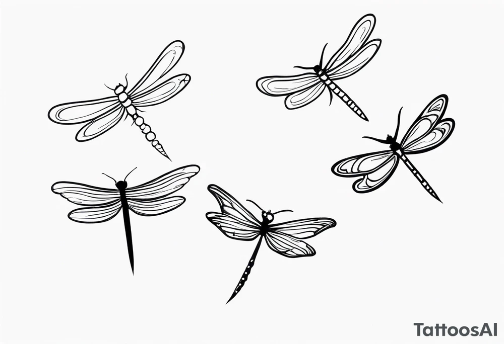 4 dragonflies flying together simple tattoo idea