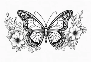 Butterfly with flowers and hearts sternum tattoo tattoo idea