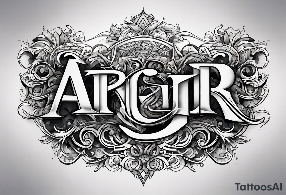 The letters AR together with the words always ready going down the side of the letters tattoo idea