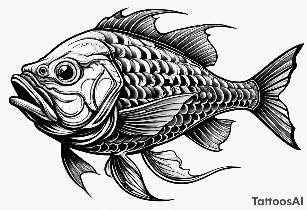 "A large aggressive looking fish riding in war machine, with bold lines tattoo idea "A large aggressive looking fish riding in war machine, with bold lines tattoo idea