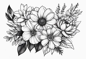 Flower bouquet on outer upper arm tattoo idea