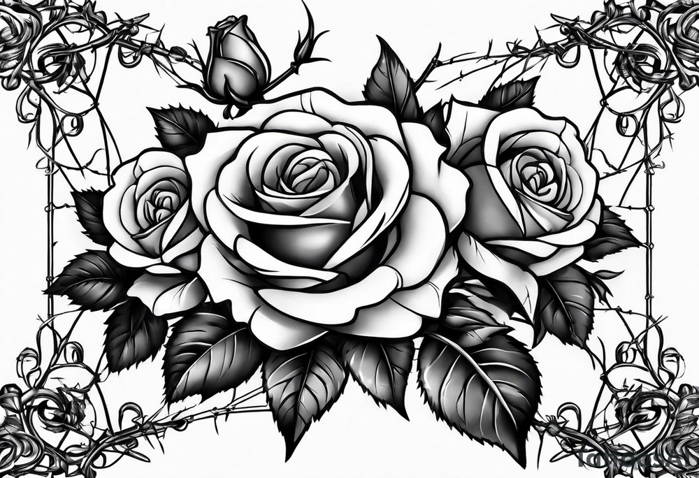 roses with thorns and barbed wires intertwined tattoo idea