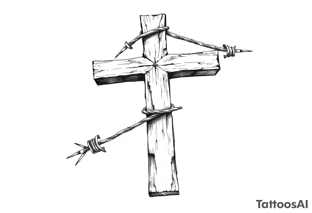 Cross wrapped in barb wire tattoo idea