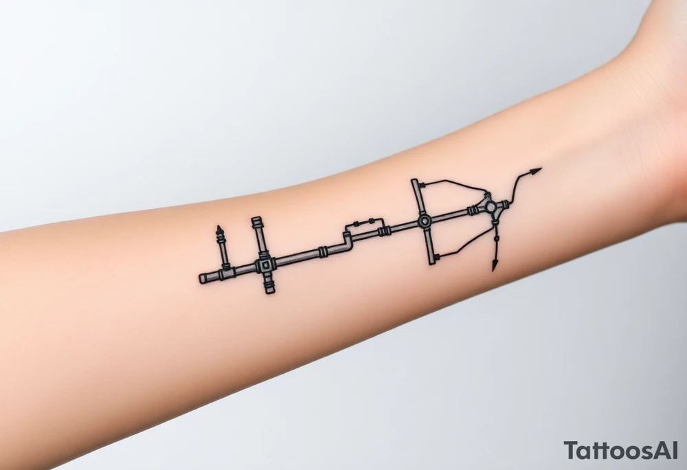 long System of pipes that transitions and transforms into veins of forearm tattoo idea