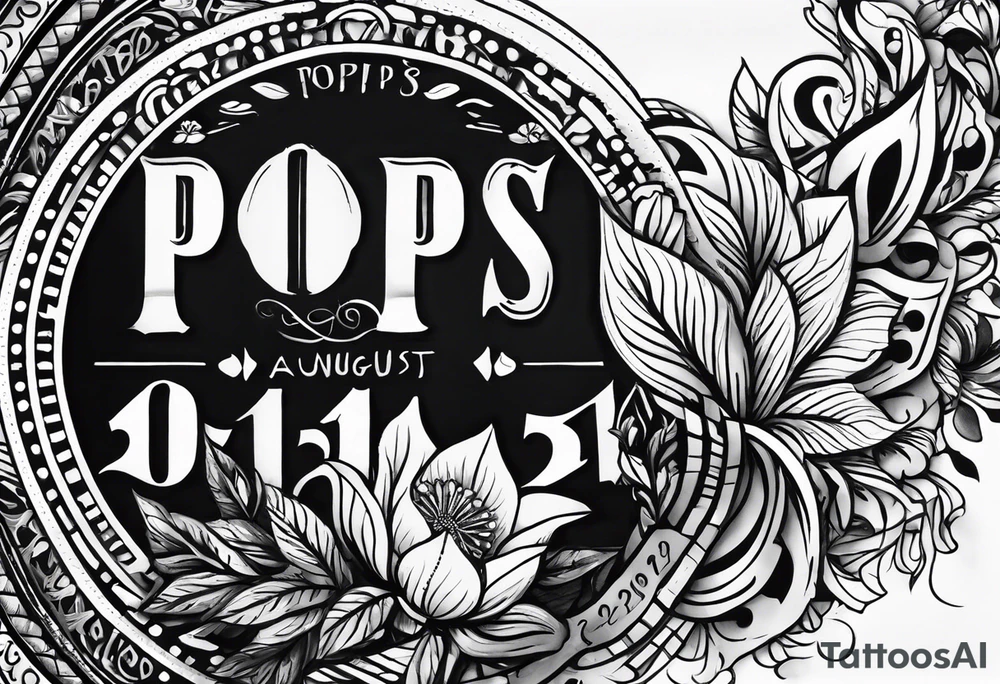 Simple memorial tattoo with the date August 13,2024 and the name”pops” tattoo idea