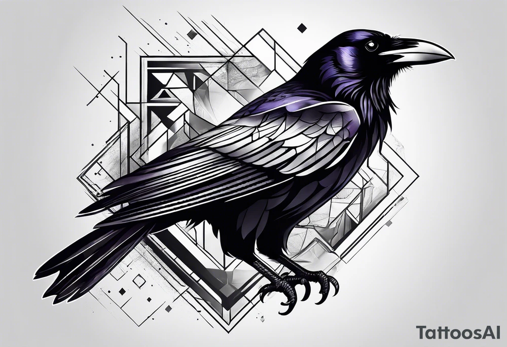 Ravens with geometric background tattoo idea