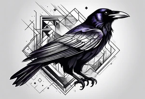 Ravens with geometric background tattoo idea