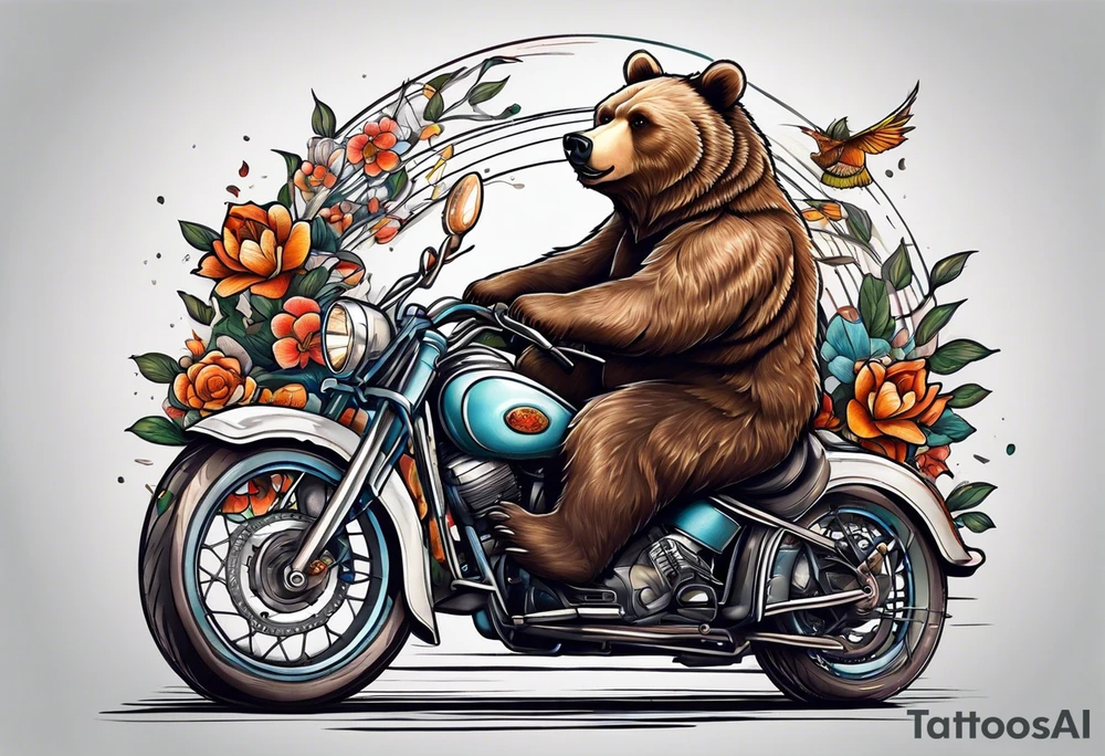 BEAR RIDING A BIKE PLAYING GUITAR tattoo idea
