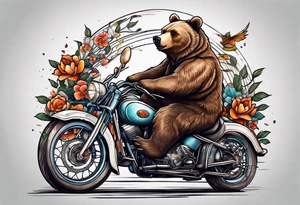 BEAR RIDING A BIKE PLAYING GUITAR tattoo idea