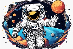 Astronaut floating reaching hand out to space tattoo idea