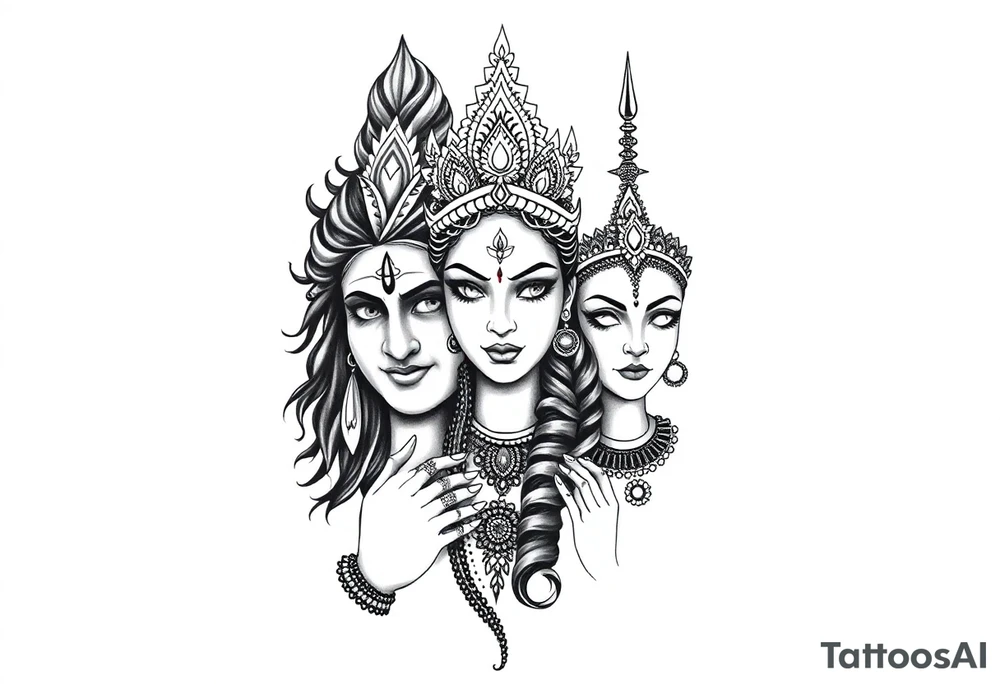 Lord Shiva, Godess Kali, Godess Lilith Together tattoo idea