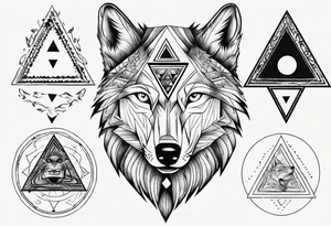 wolf head with triangle on forehead and circle in the background tattoo idea