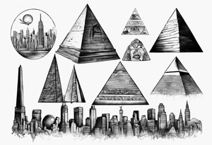Manhattan skyline mixed with the pyramids of giza tattoo idea