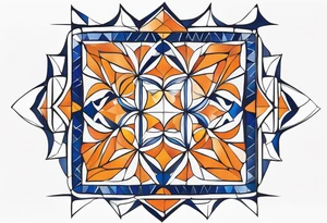 a square-shaped mosaic piece that is made of dark blue and orange. Do not mix the colors, each piece of mosaic should contain one color. It should not have too many pieces within. tattoo idea