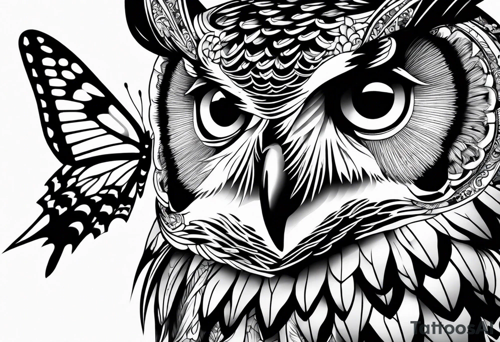 Owl and butterflies tattoo idea