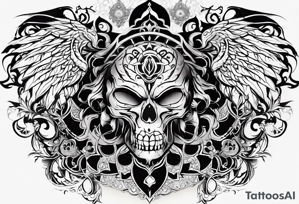kali ma, alien goddess, valkrye, aries, cosmic pirate, divine feminine, zenza resonance, pachamama, lotus azul, blank panther, eagle, skull, 5D, nueva gaya, dna 12, left side chest tatoo tattoo idea