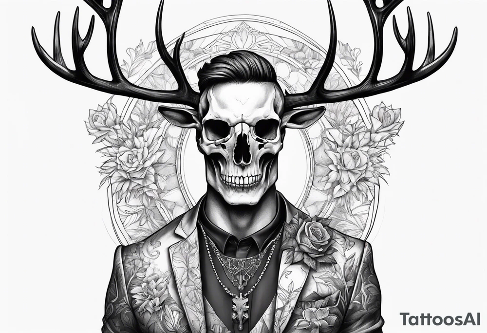 A human with two legs and with a deer skull head tattoo idea