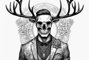 A human with two legs and with a deer skull head tattoo idea