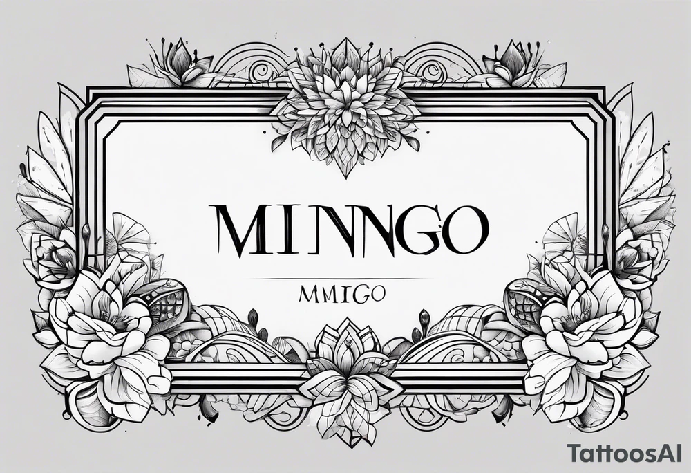 Create a Fine Line tattoo made out of the name Mingo and very pretty but hide the name in the image tattoo idea