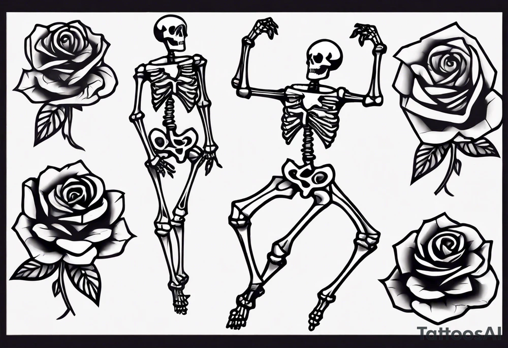 Dancing skeleton on a rose tattoo idea