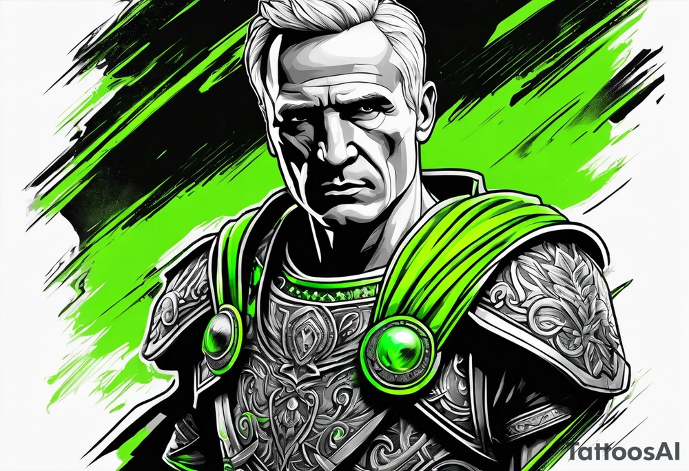 Julius Caesar tattoo with streaks of neon green lightning in the background tattoo idea